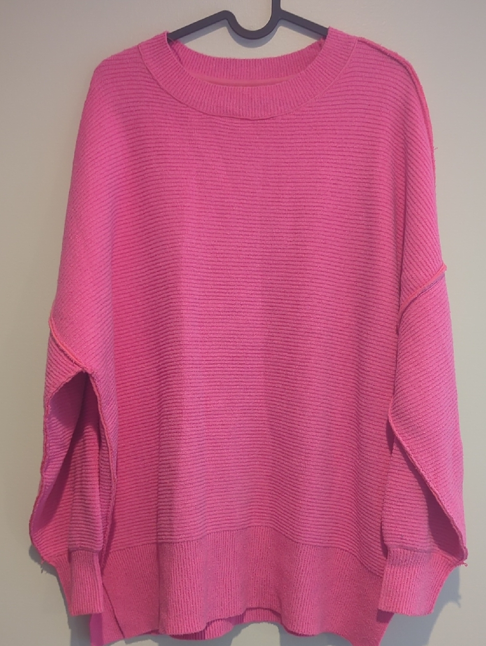 RD Style Women's Hot Pink Oversized Ribbed Sweater